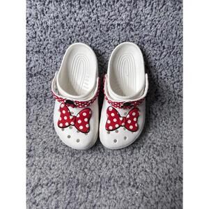 Crocs Kids Minnie Mouse Clogs White Red Bow J4 Youth 4 EUC